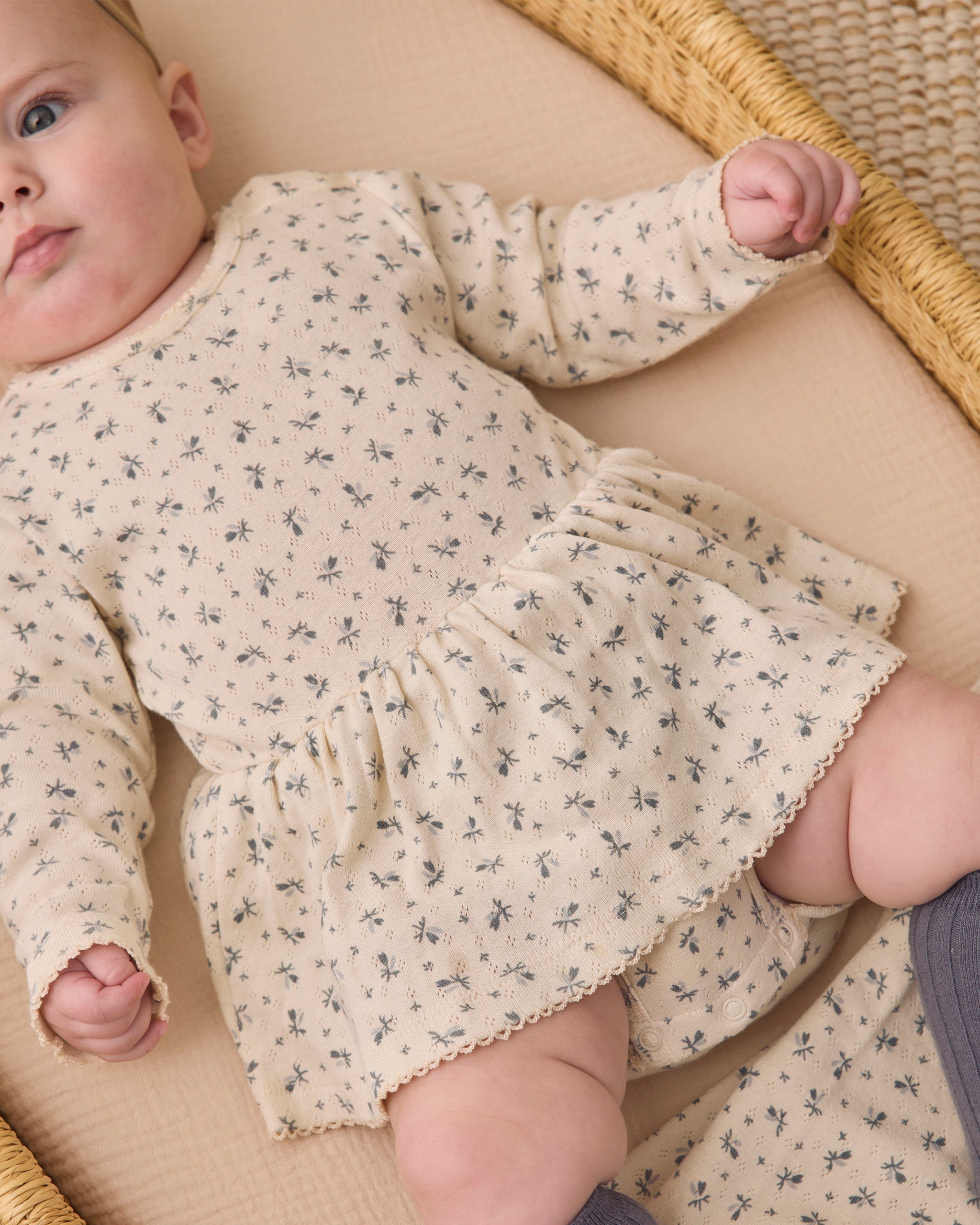 Pointelle Skirted Bodysuit Blue Ditsy - Rylee + Cru | Kids Clothes | Trendy Baby Clothes | Modern Infant Outfits |