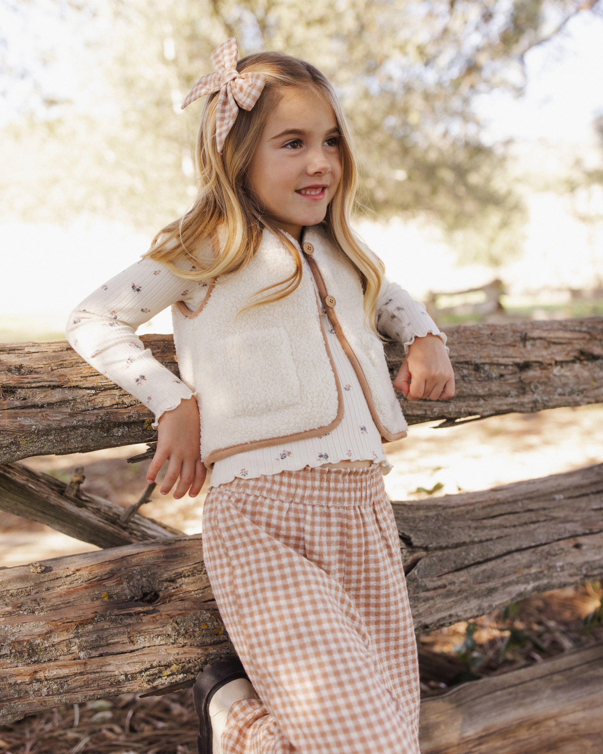 Wide Leg Pant Fawn Gingham - Rylee + Cru | Kids Clothes | Trendy Baby Clothes | Modern Infant Outfits |