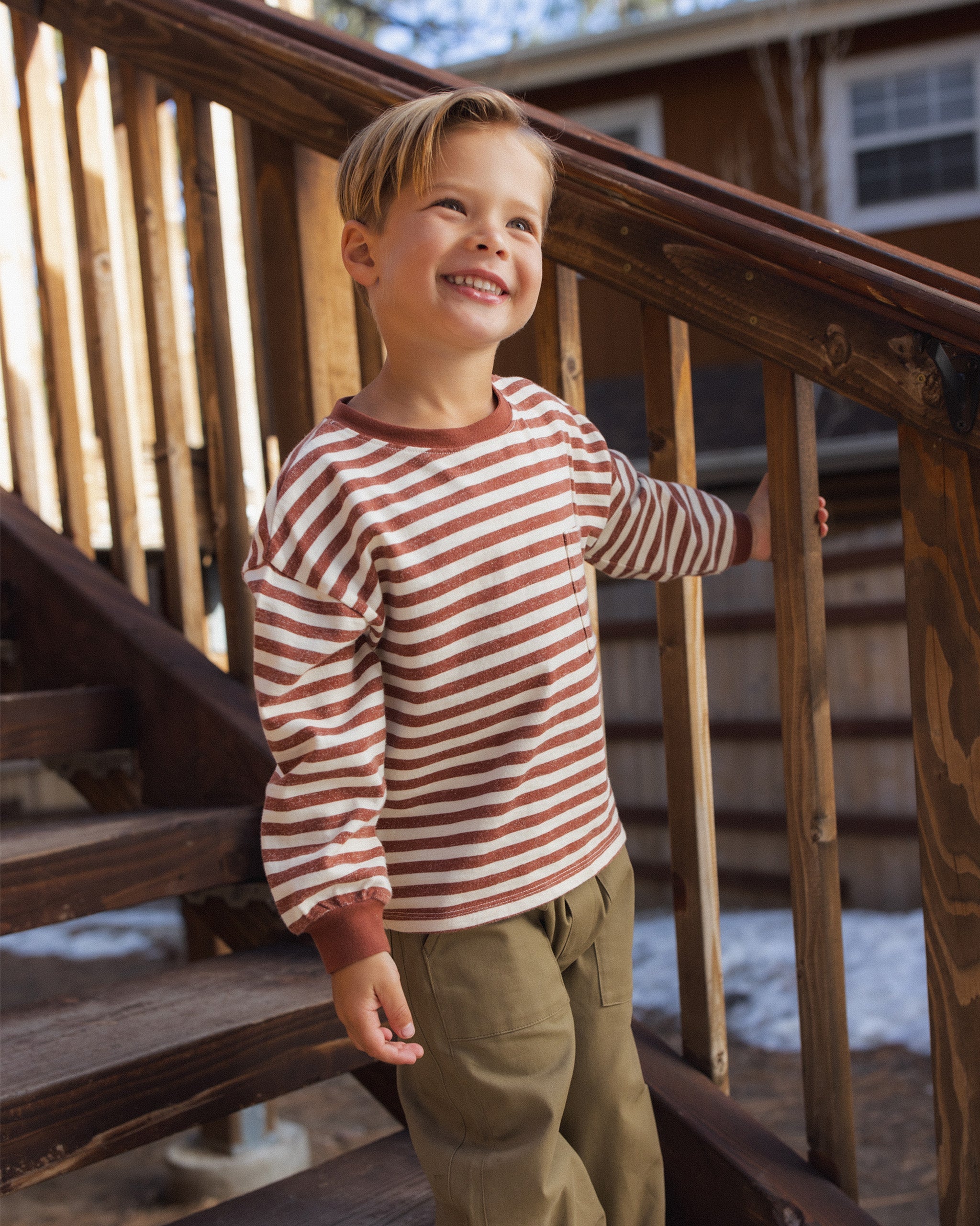 Relaxed Long Sleeve Tee Brick Stripe - Rylee + Cru | Kids Clothes | Trendy Baby Clothes | Modern Infant Outfits |