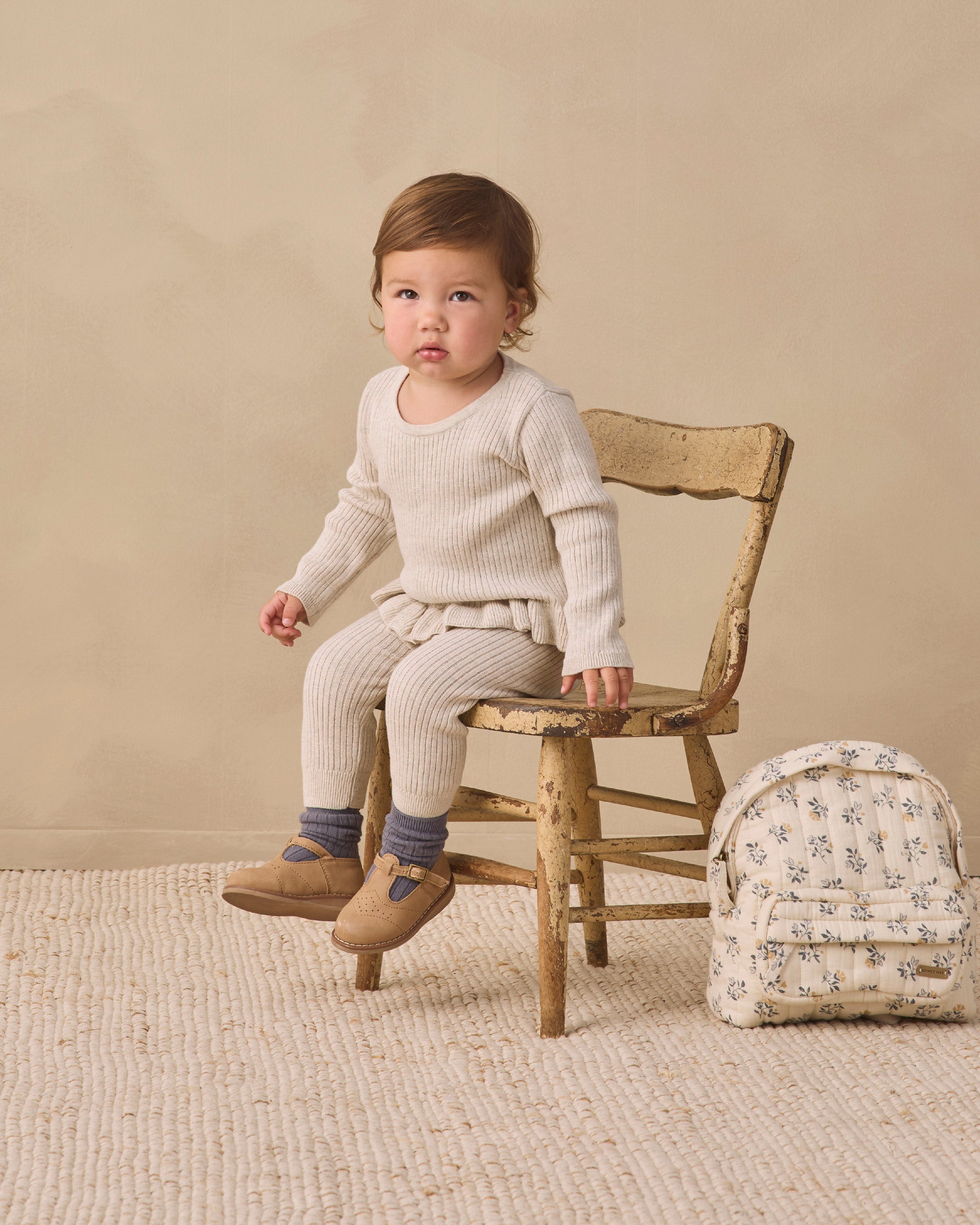 Rib Knit Peplum Top Heathered Oatmeal - Rylee + Cru | Kids Clothes | Trendy Baby Clothes | Modern Infant Outfits |