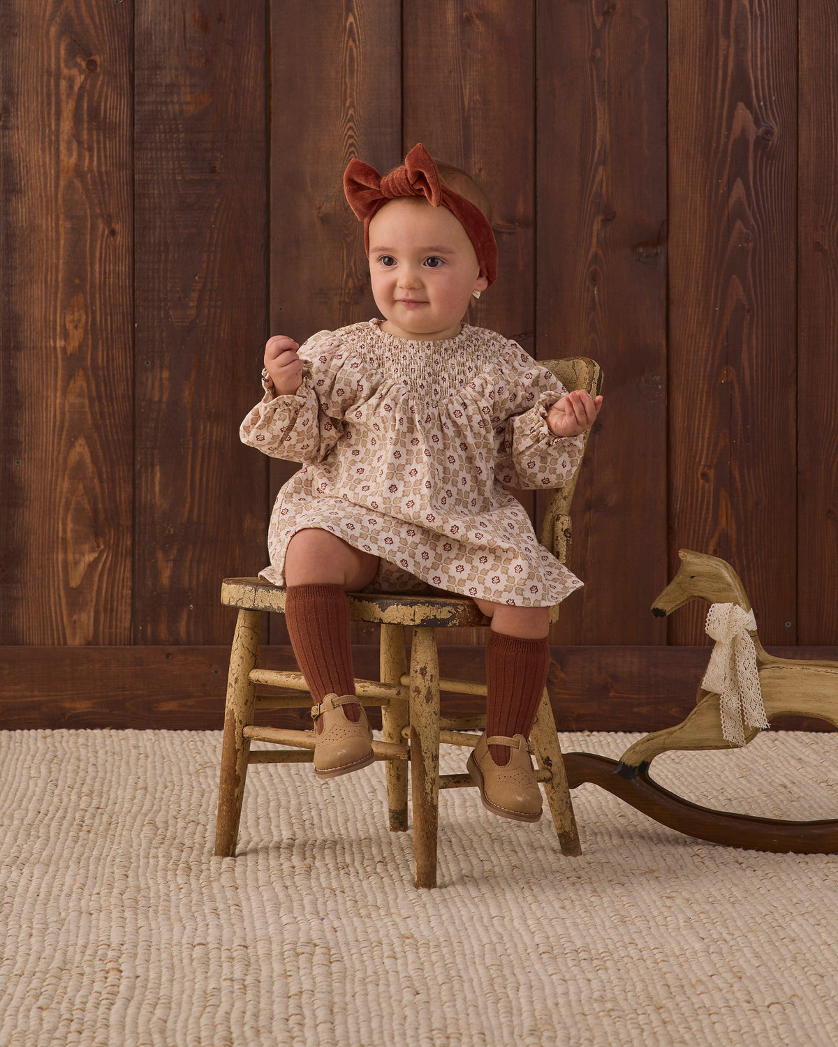 V Smocked Dress Winter Rose - Rylee + Cru | Kids Clothes | Trendy Baby Clothes | Modern Infant Outfits |