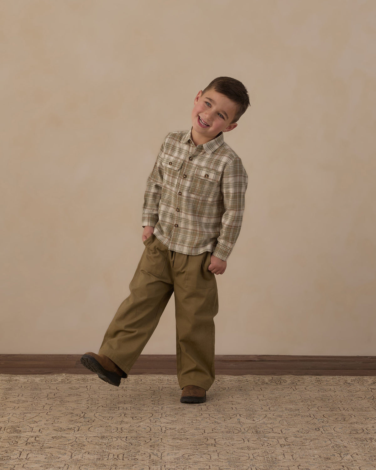 Pocketed Corduroy Shirt Olive Dobby Plaid - Rylee + Cru | Kids Clothes | Trendy Baby Clothes | Modern Infant Outfits |