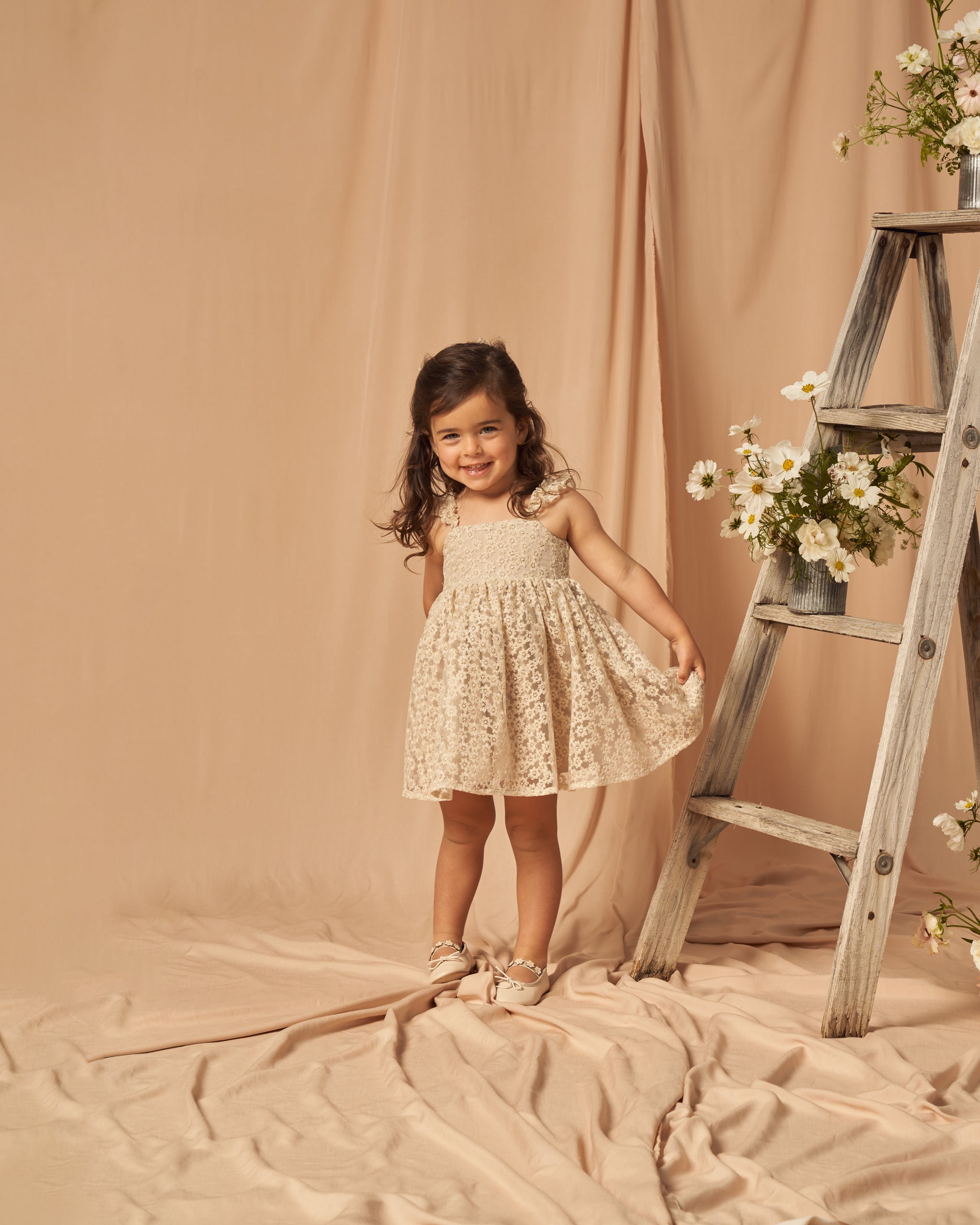 Mara Dress || Champagne Daisy - Rylee + Cru | Kids Clothes | Trendy Baby Clothes | Modern Infant Outfits |
