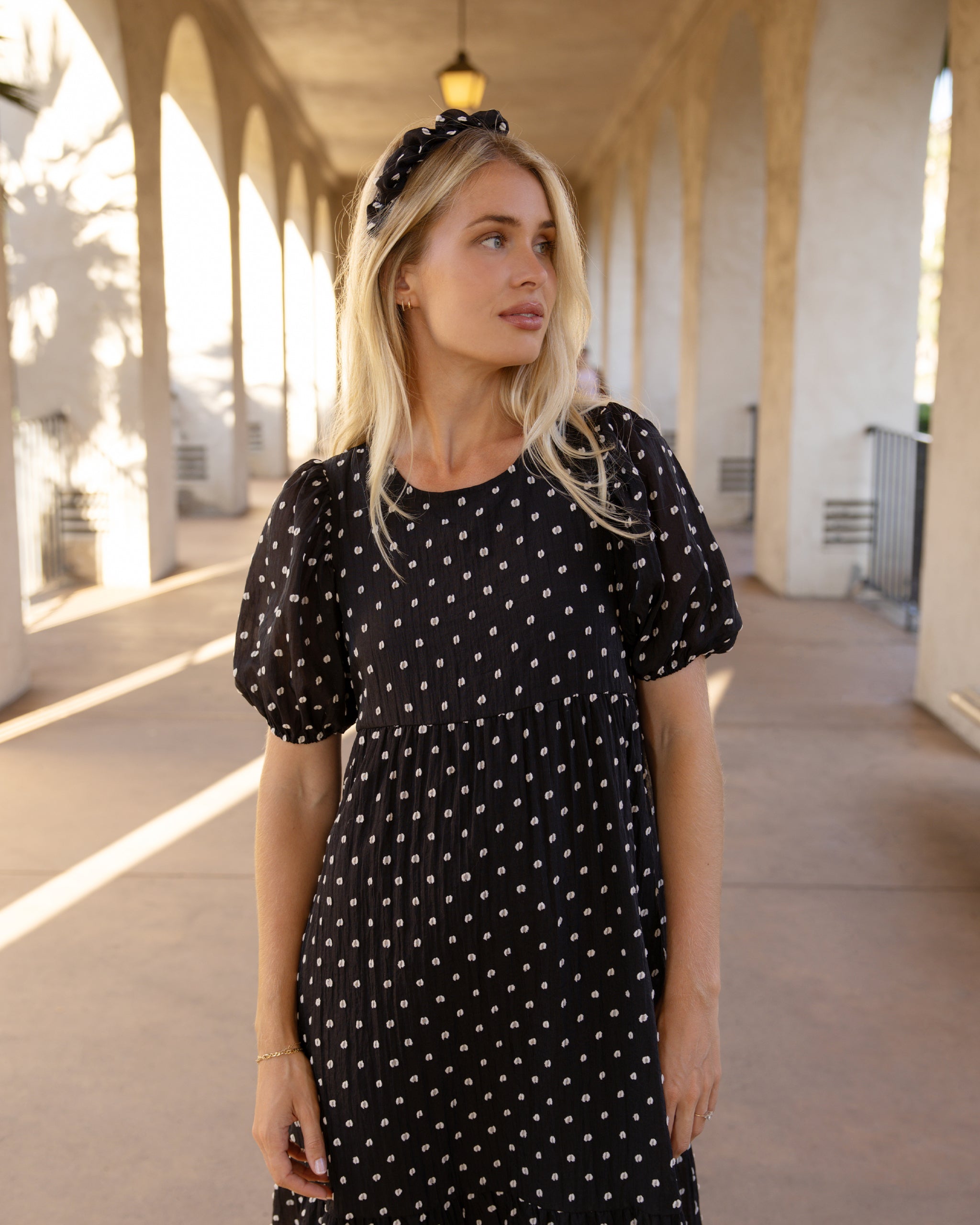 Claire Dress | Black & Ivory Dot