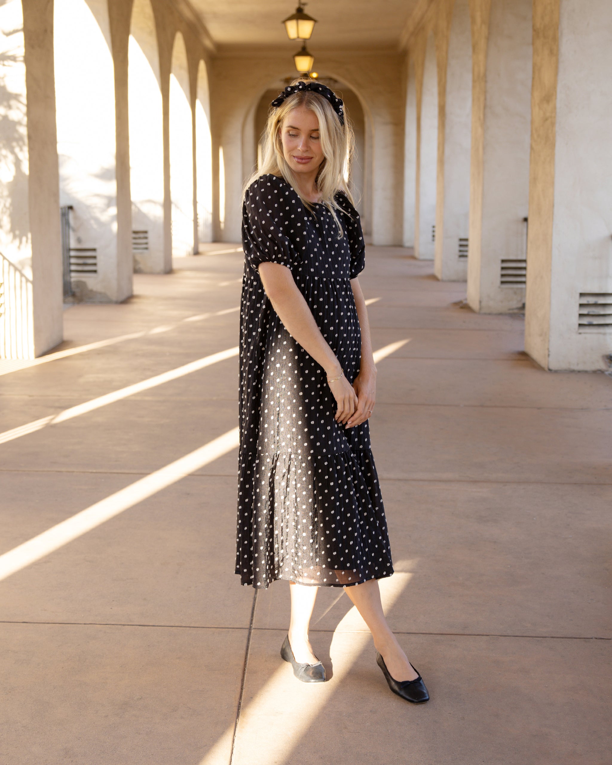 Claire Dress | Black & Ivory Dot