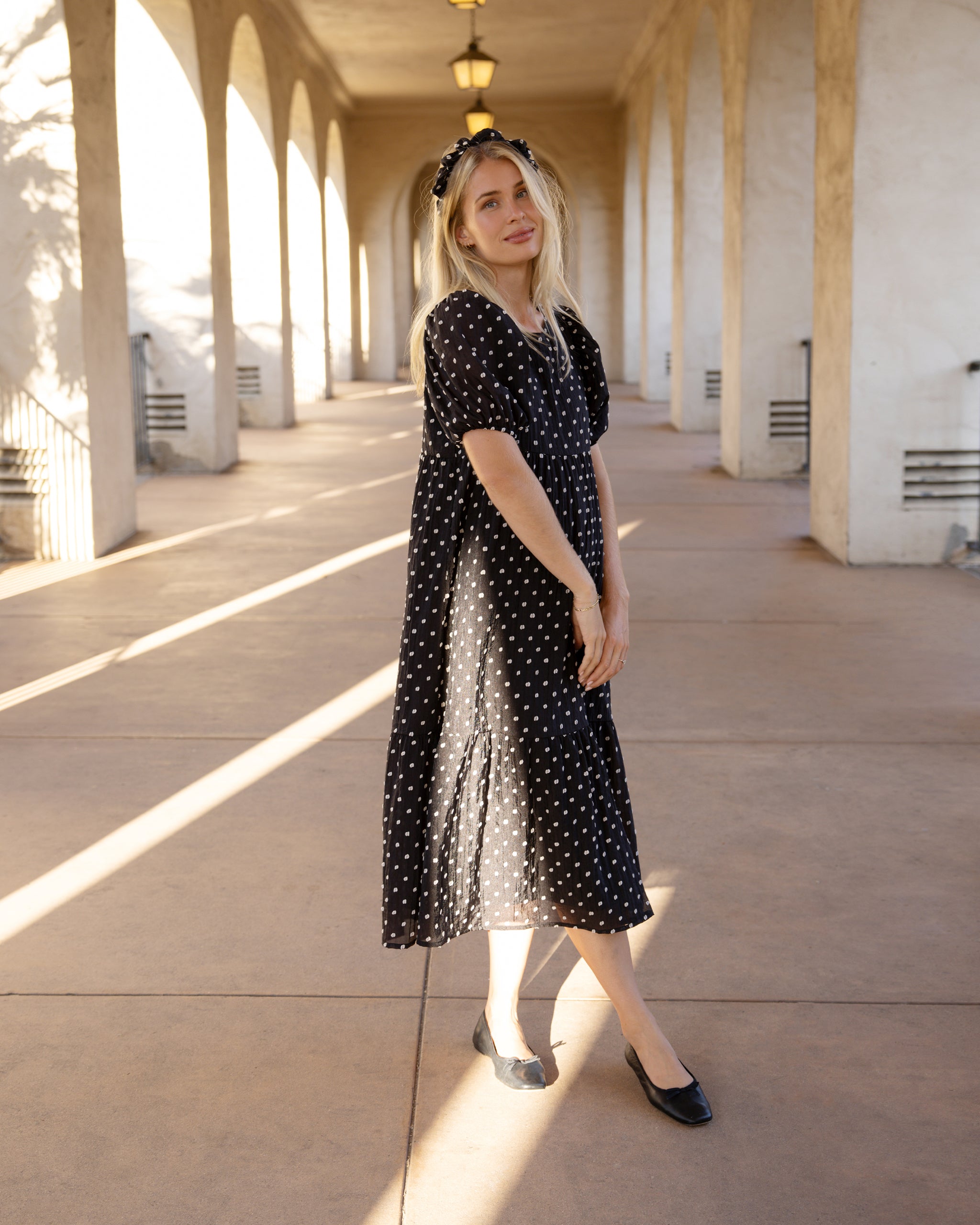 Claire Dress | Black & Ivory Dot