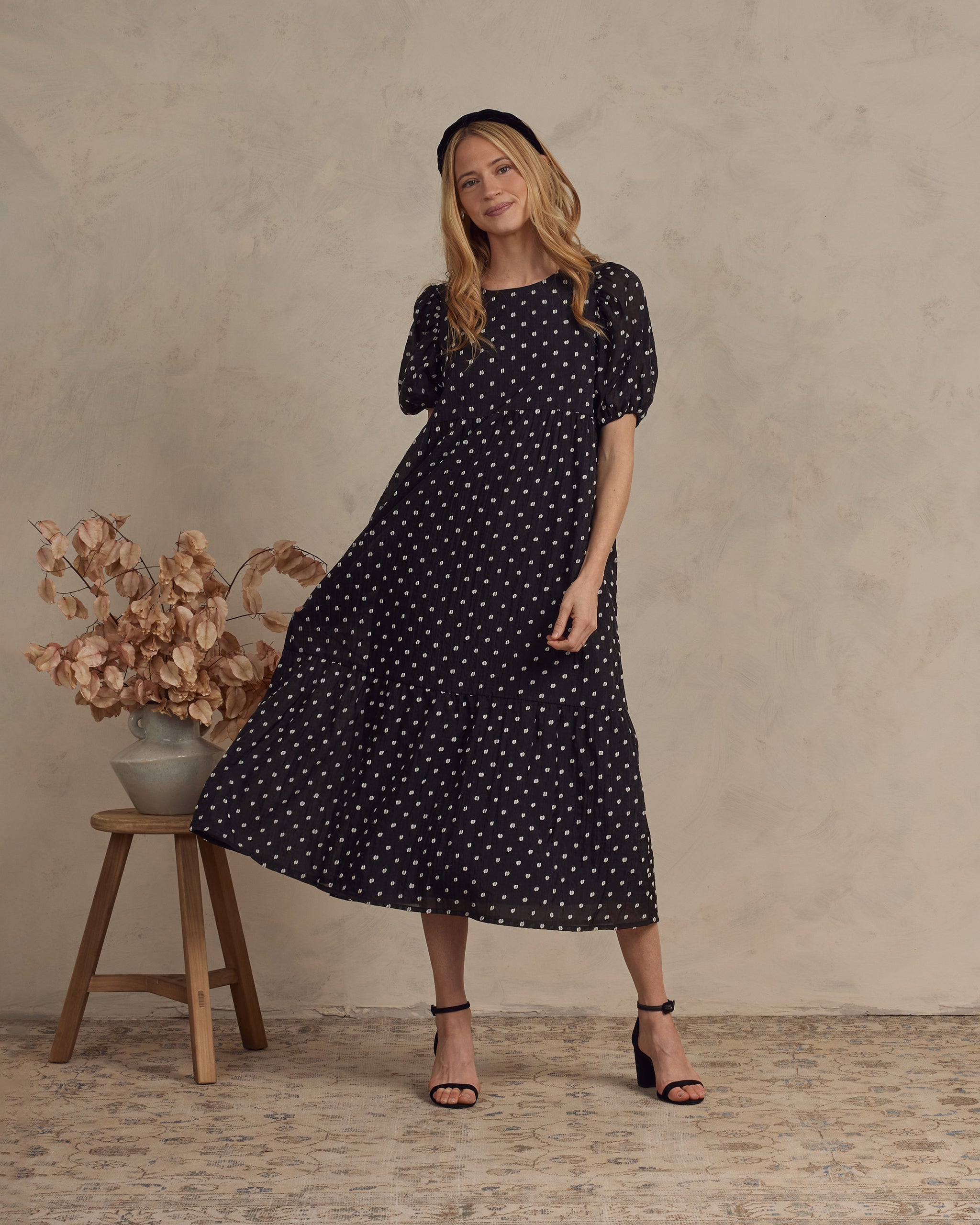 Claire Dress | Black & Ivory Dot