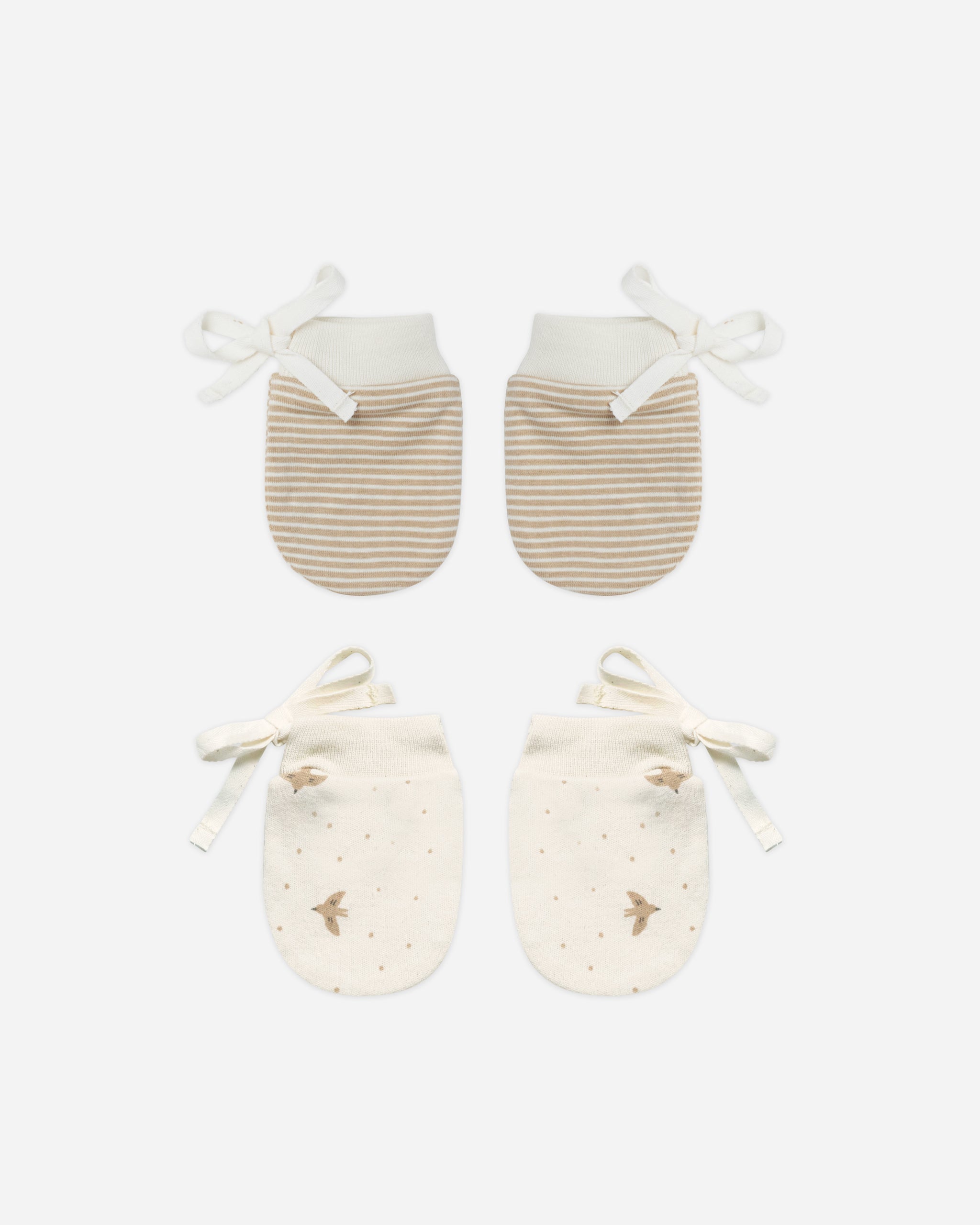 No Scratch Mittens || Doves, Latte Micro Stripe - Rylee + Cru | Kids Clothes | Trendy Baby Clothes | Modern Infant Outfits |