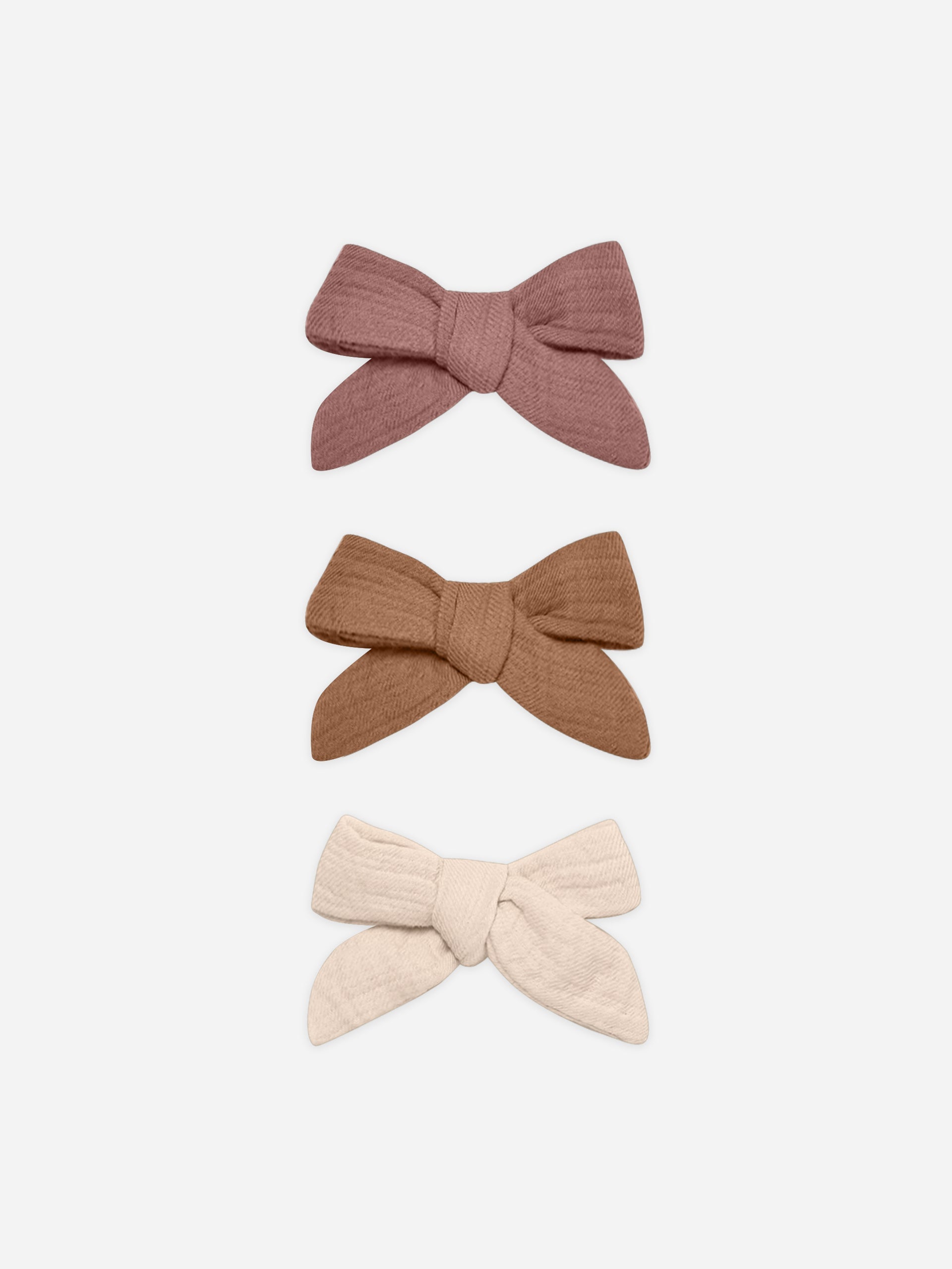 Bow W. Clip, Set Of 3 || Fig, Cinnamon, Shell - Rylee + Cru | Kids Clothes | Trendy Baby Clothes | Modern Infant Outfits |