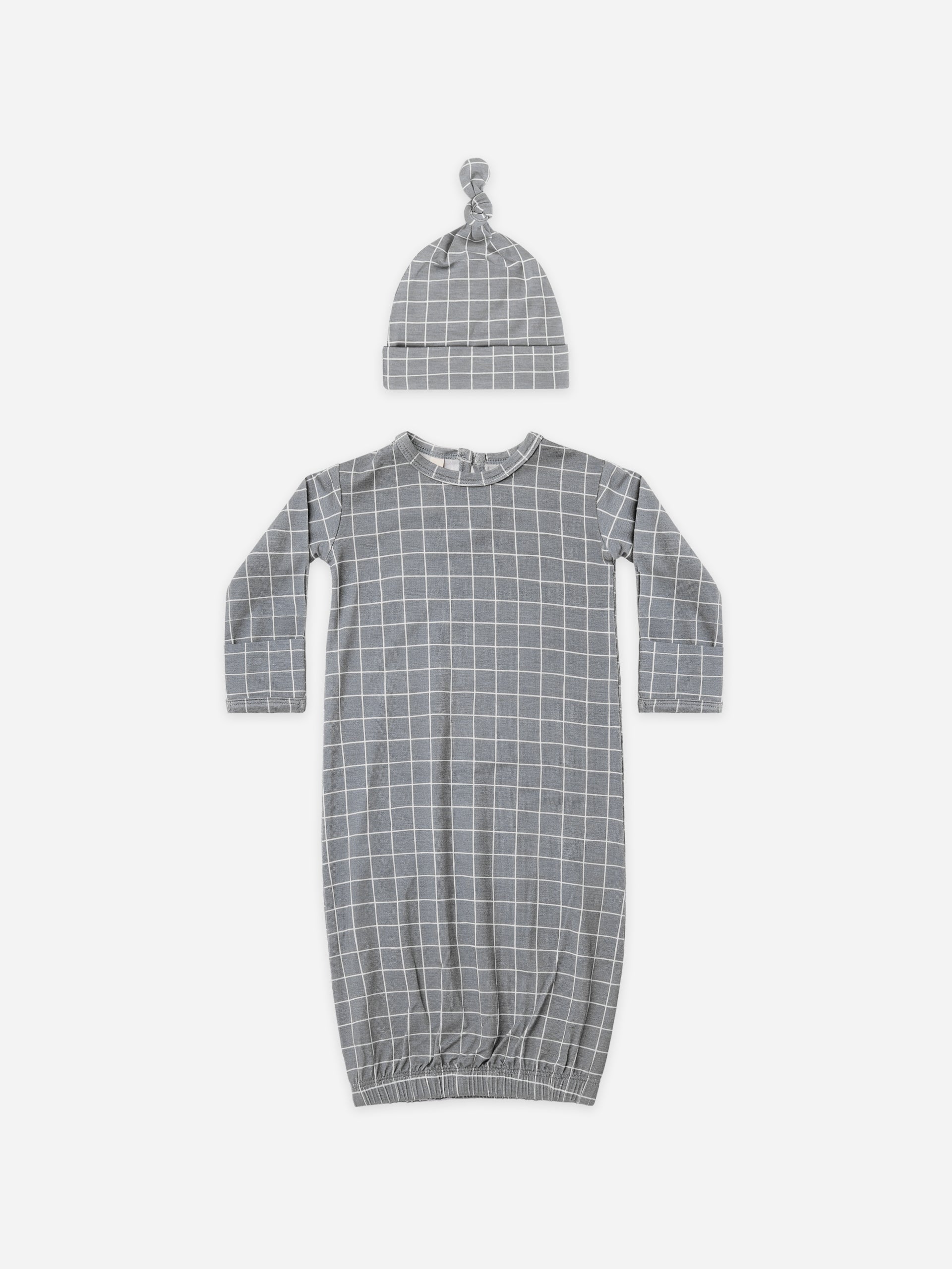 bamboo baby gown & hat set | grid - Quincy Mae | Baby Basics | Baby Clothing | Organic Baby Clothes | Modern Baby Boy Clothes |