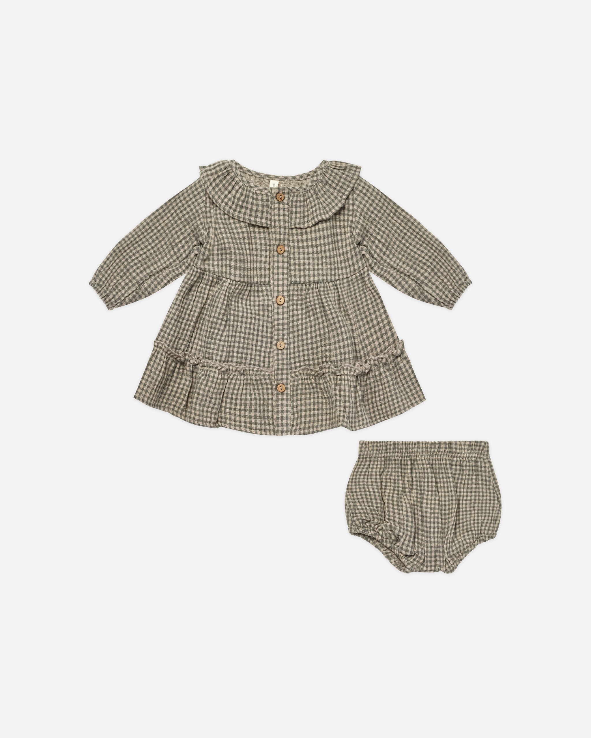 Ruffle Collar Button Dress || Forest Micro Plaid - Rylee + Cru | Kids Clothes | Trendy Baby Clothes | Modern Infant Outfits |