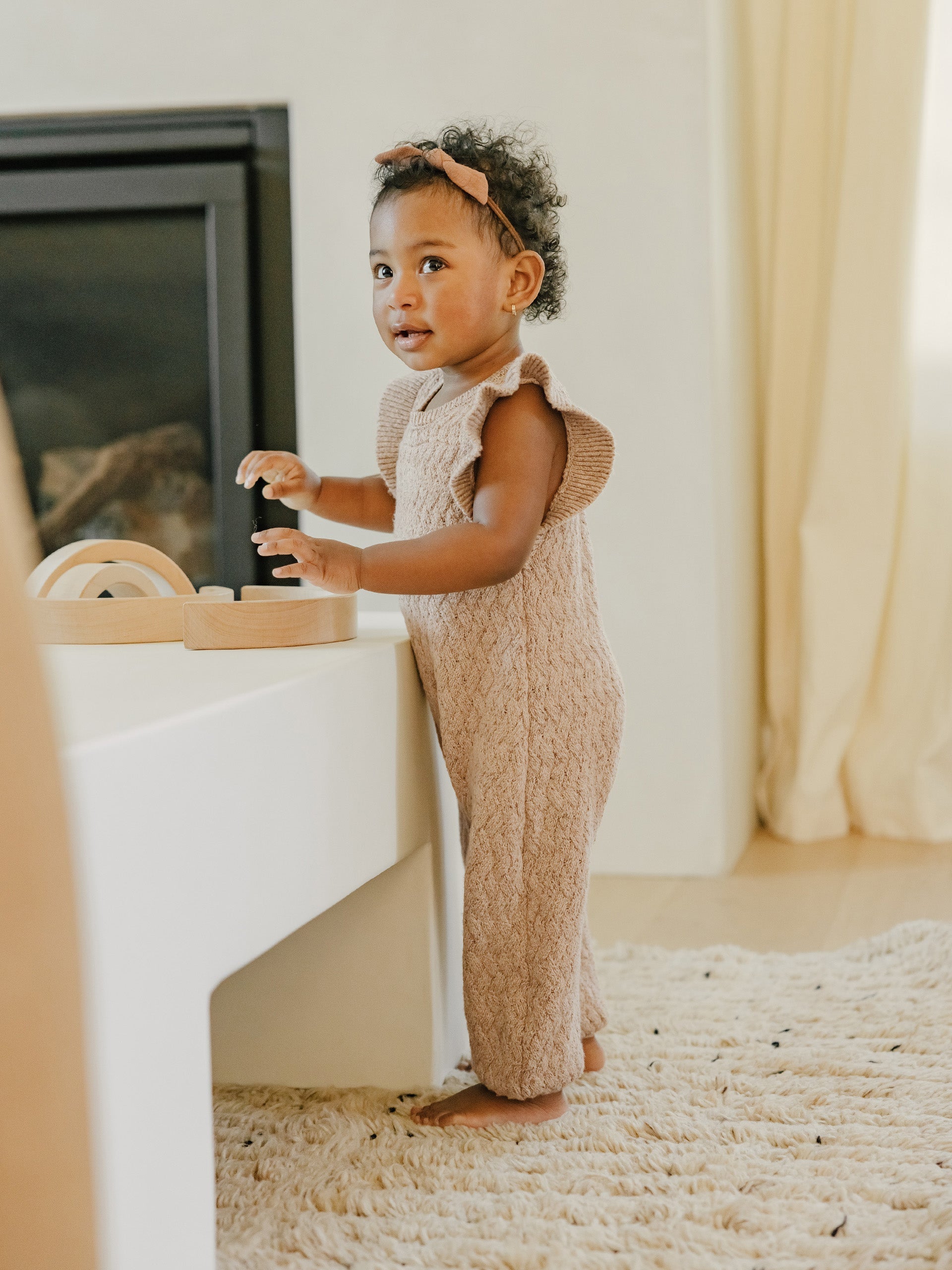 mira knit romper | heathered apricot - Rylee + Cru | Kids Clothes | Trendy Baby Clothes | Modern Infant Outfits |