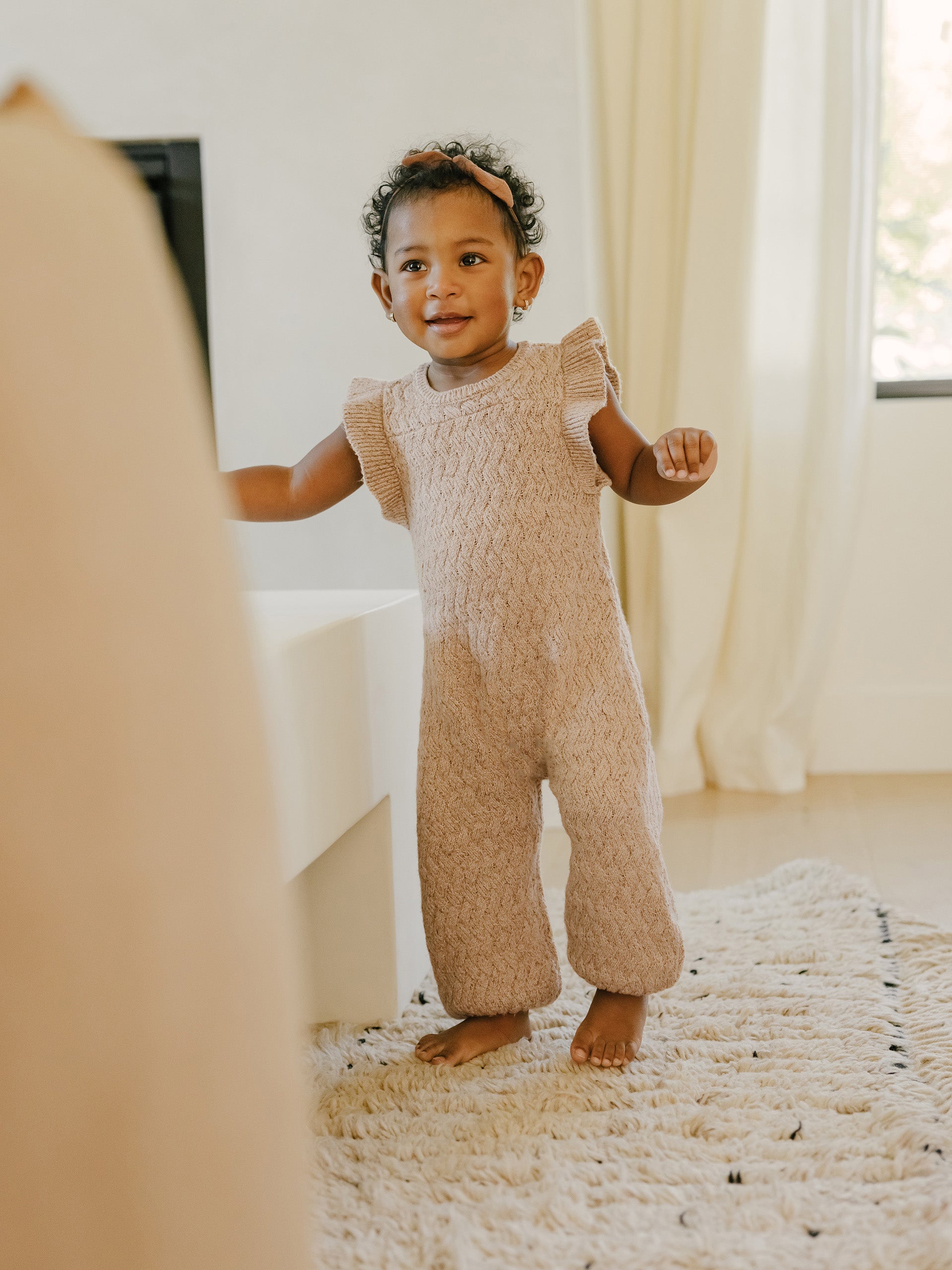 mira knit romper | heathered apricot - Rylee + Cru | Kids Clothes | Trendy Baby Clothes | Modern Infant Outfits |