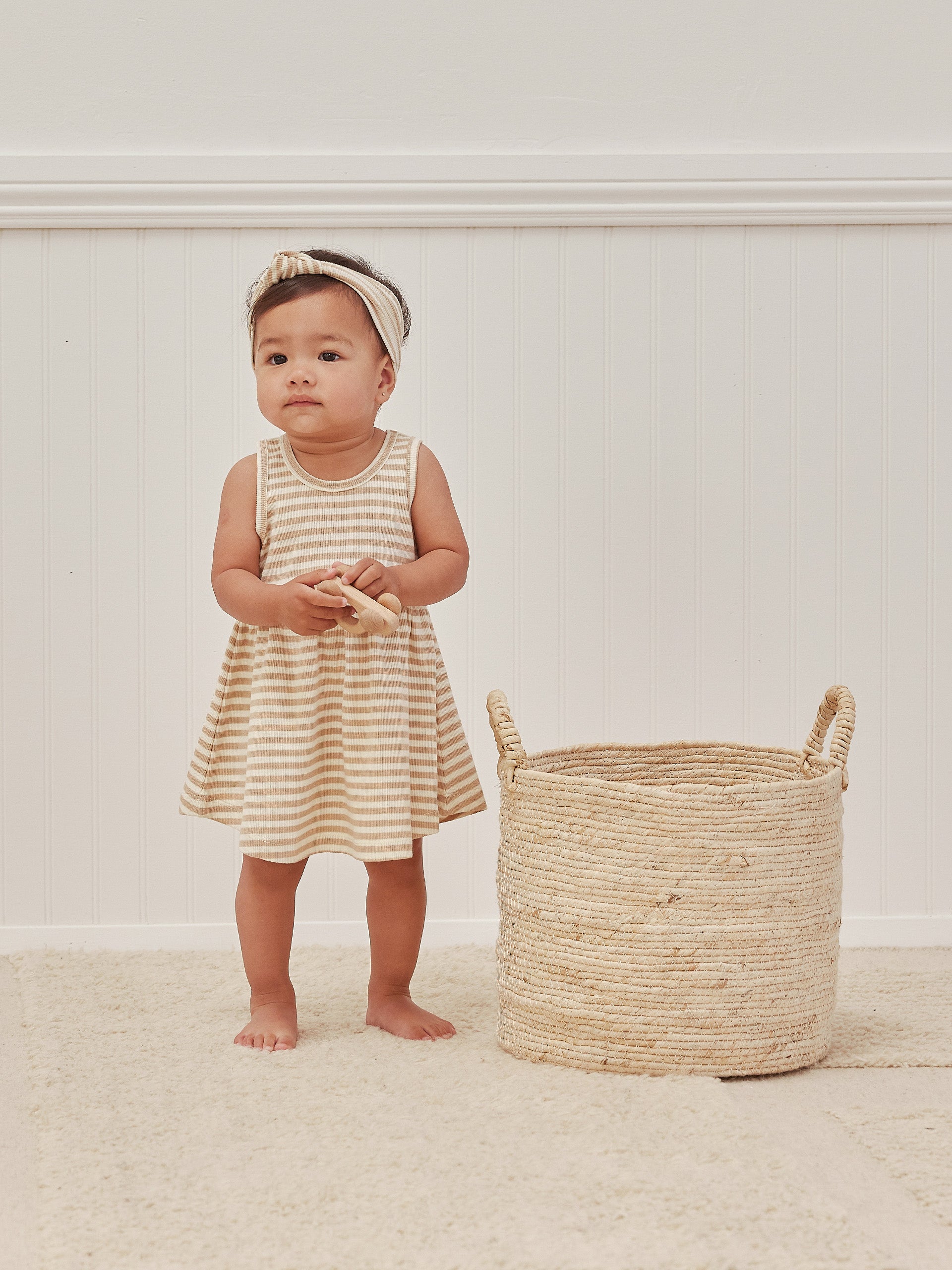 ribbed tank dress + bloomer | latte stripe - Quincy Mae | Baby Basics | Baby Clothing | Organic Baby Clothes | Modern Baby Boy Clothes |