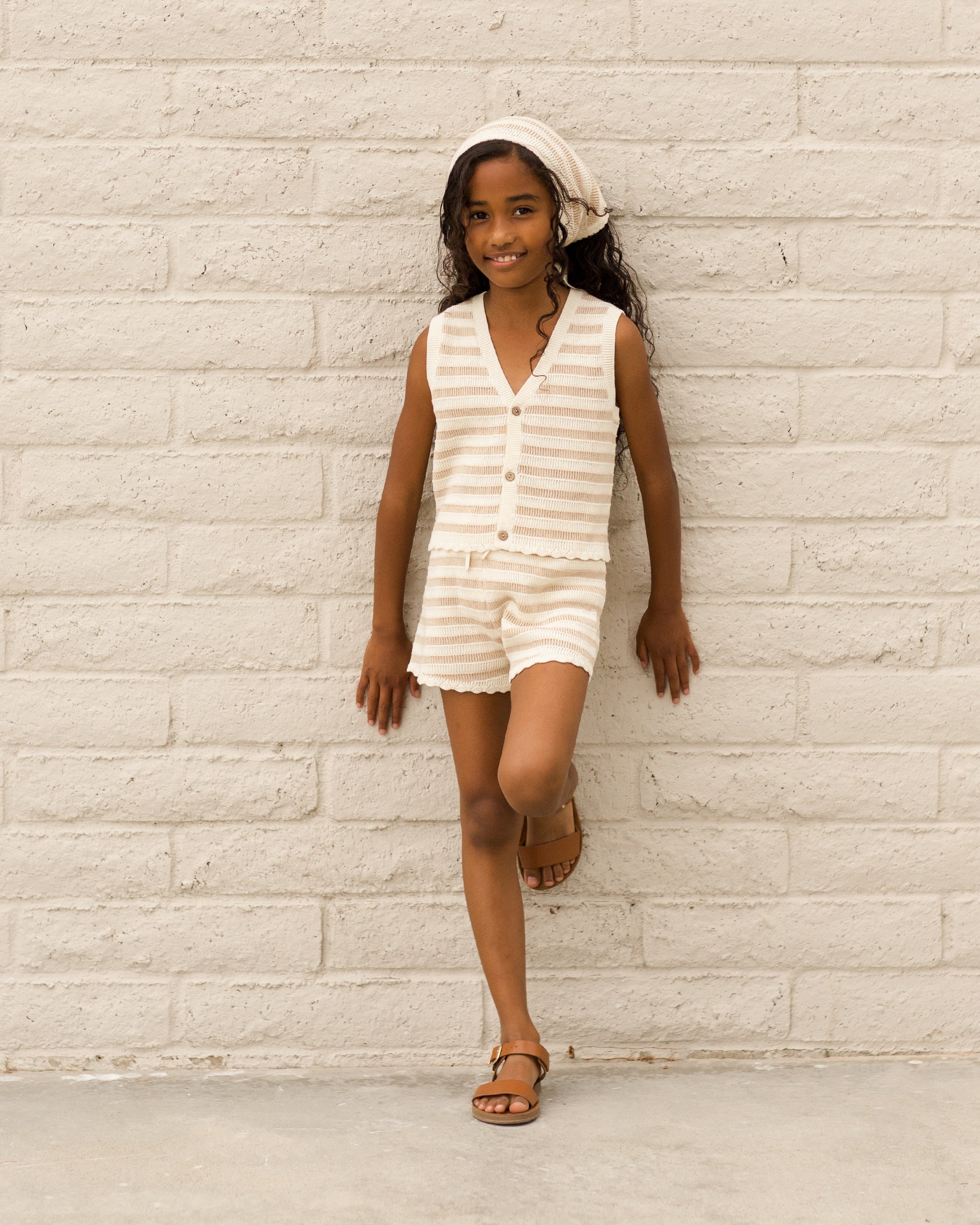 Knit Shorts || Sand Stripe - Rylee + Cru | Kids Clothes | Trendy Baby Clothes | Modern Infant Outfits |