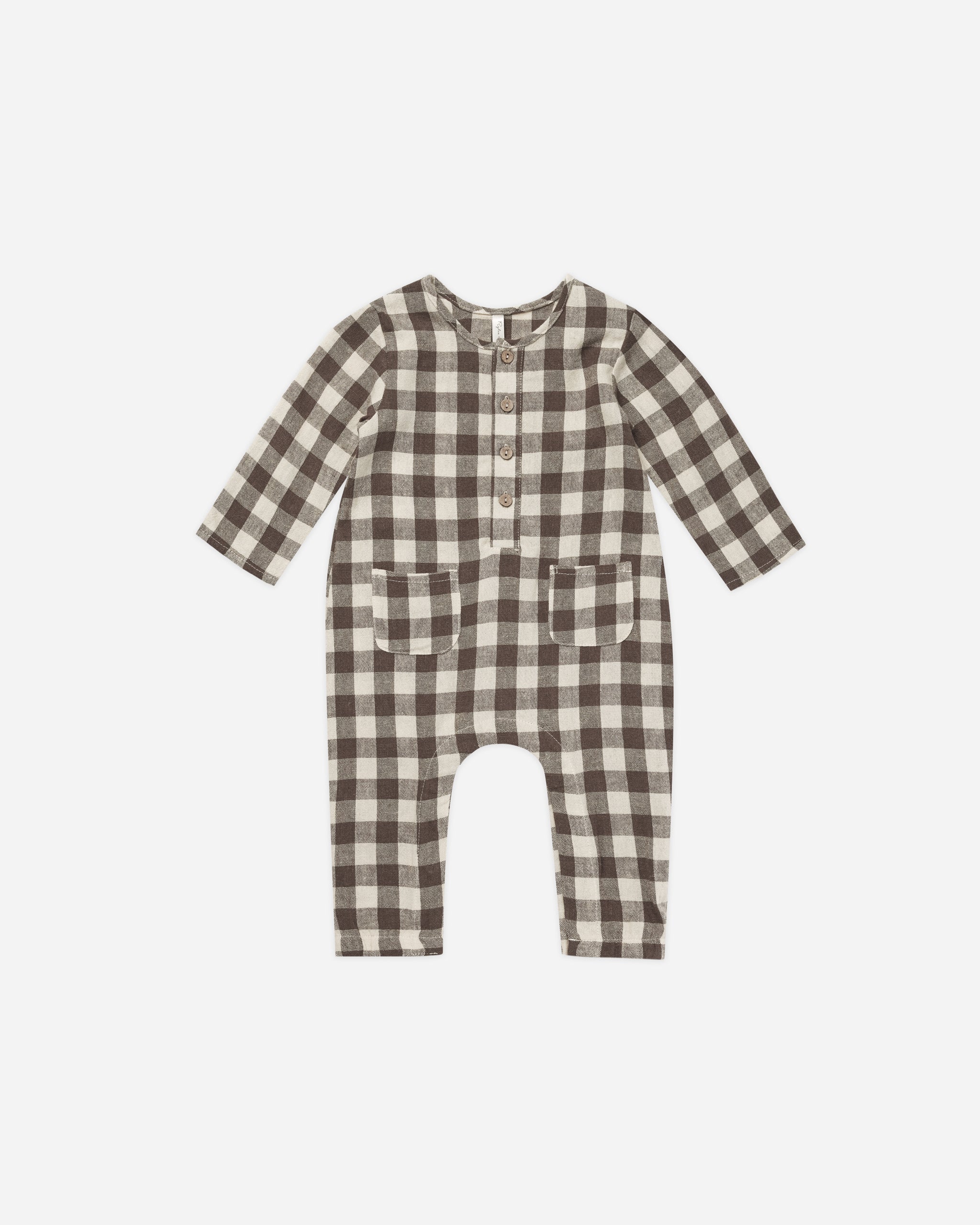 Long Sleeve Woven Jumpsuit || Charcoal Check