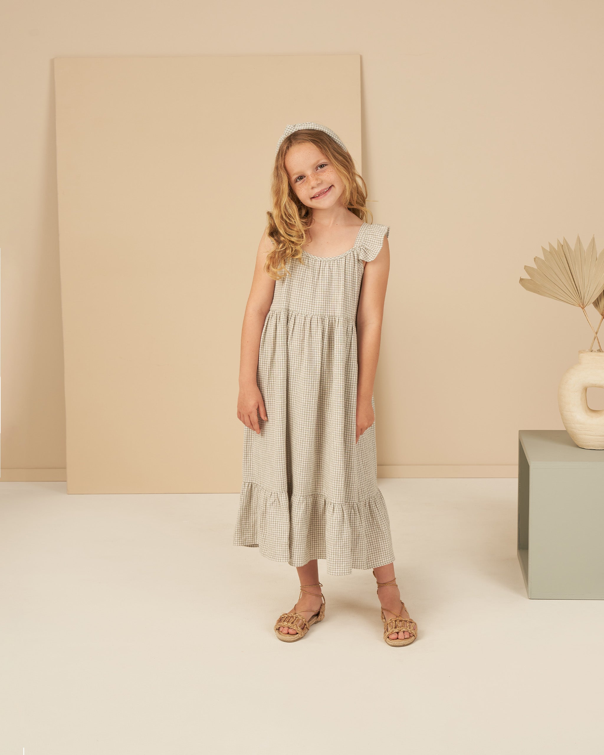 Abbie Tiered Dress || Sage Gingham