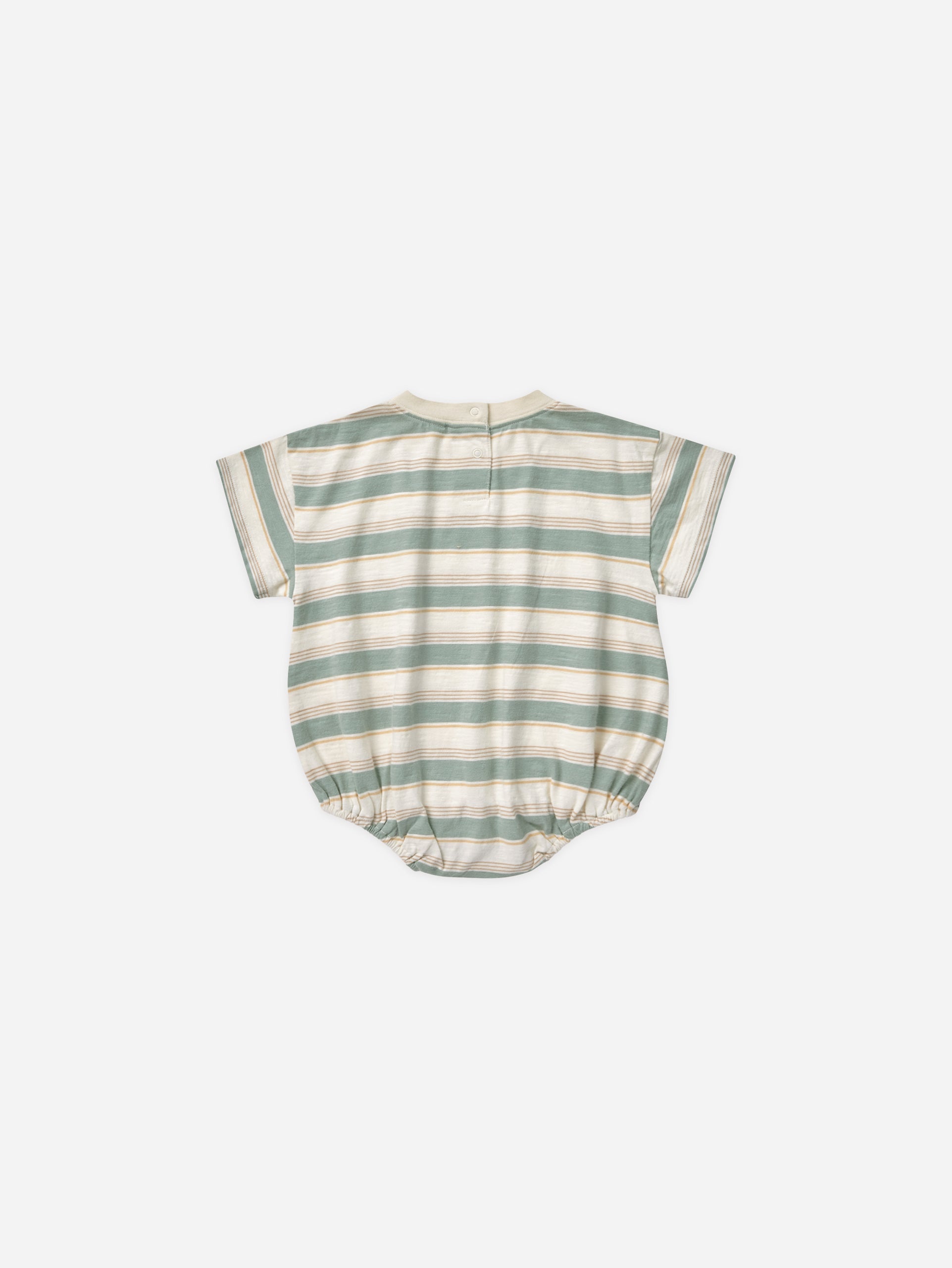 Relaxed Bubble Romper || Aqua Stripe - Rylee + Cru | Kids Clothes | Trendy Baby Clothes | Modern Infant Outfits |