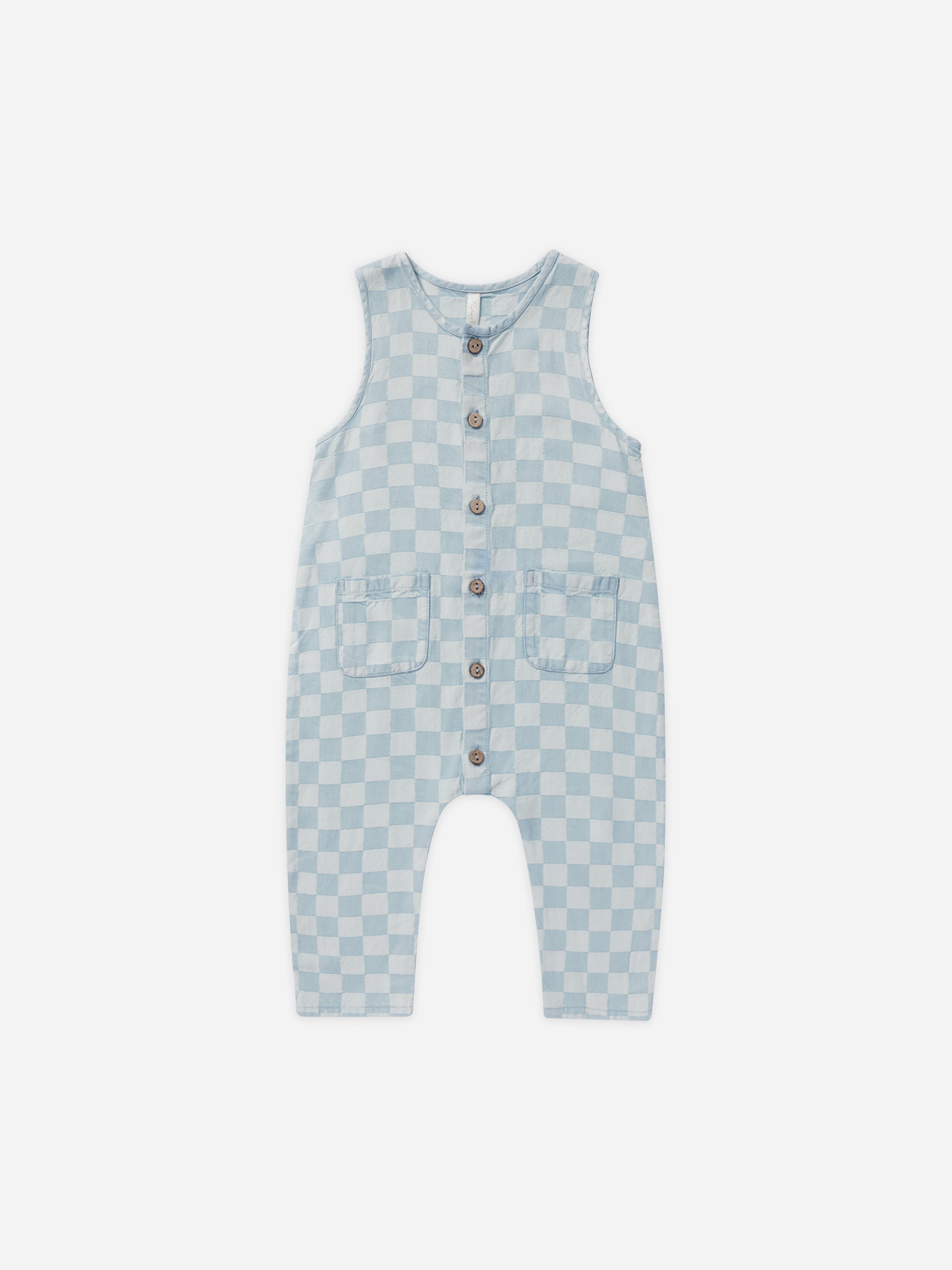 Woven Jumpsuit || Blue Check - Rylee + Cru | Kids Clothes | Trendy Baby Clothes | Modern Infant Outfits |