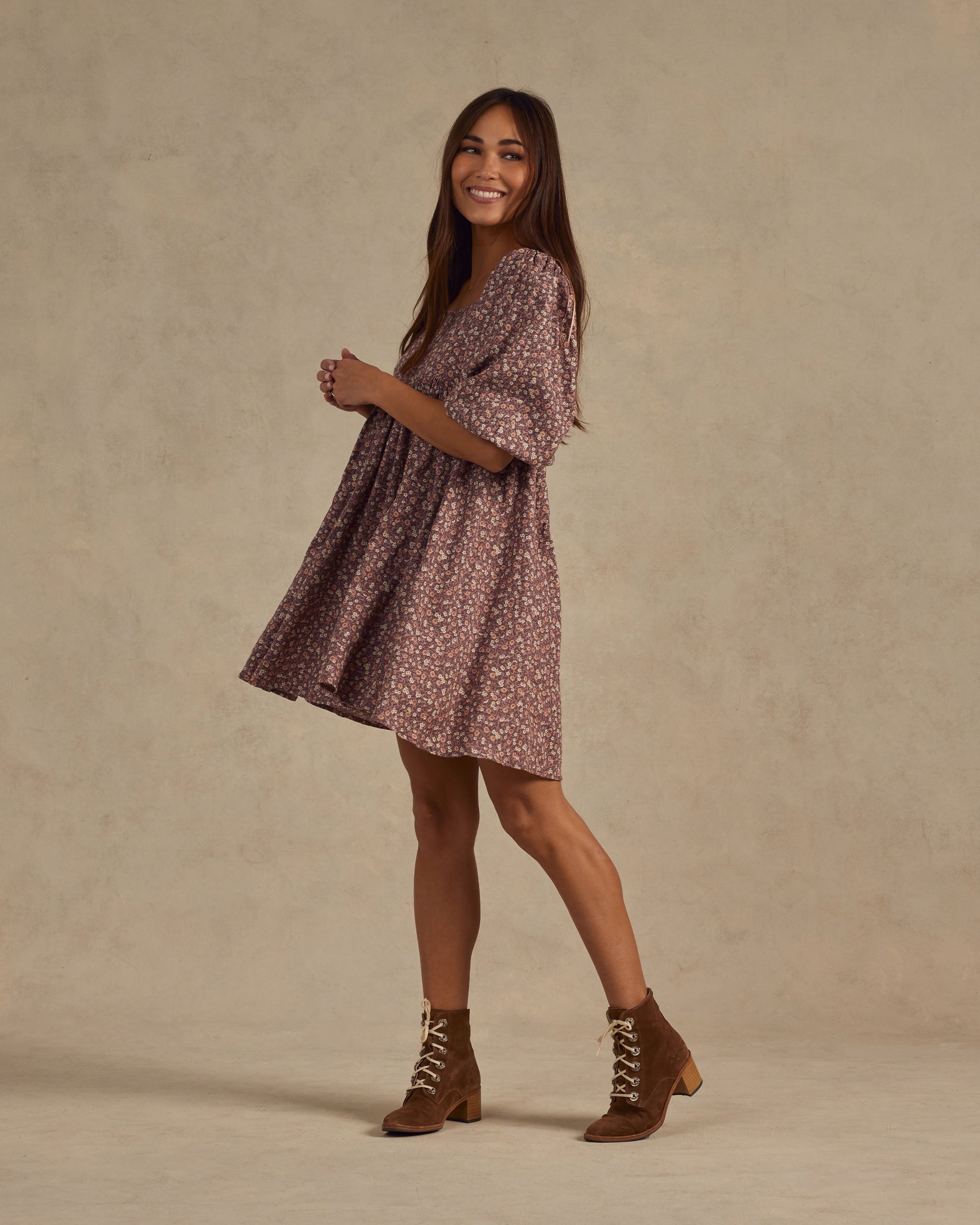 Naomi Dress Plum Floral Rylee Cru Australia NZ