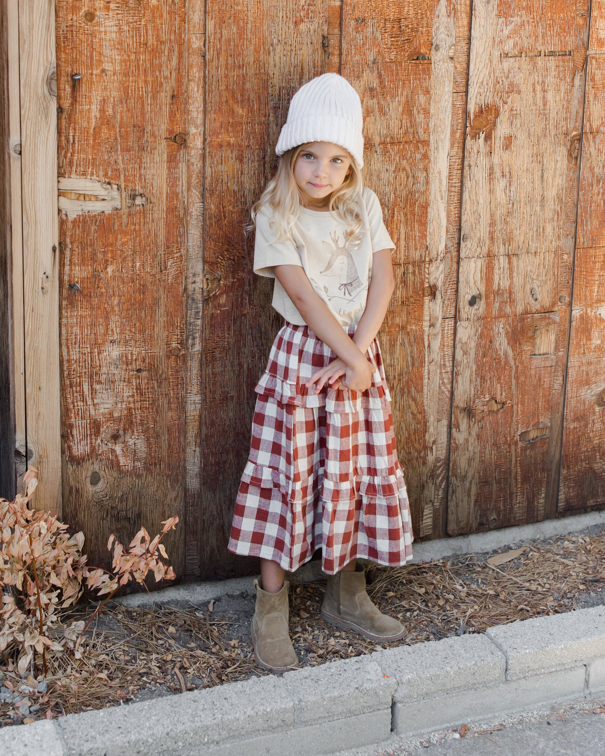 Ruffled Midi Skirt || Ruby Plaid - Rylee + Cru | Kids Clothes | Trendy Baby Clothes | Modern Infant Outfits |
